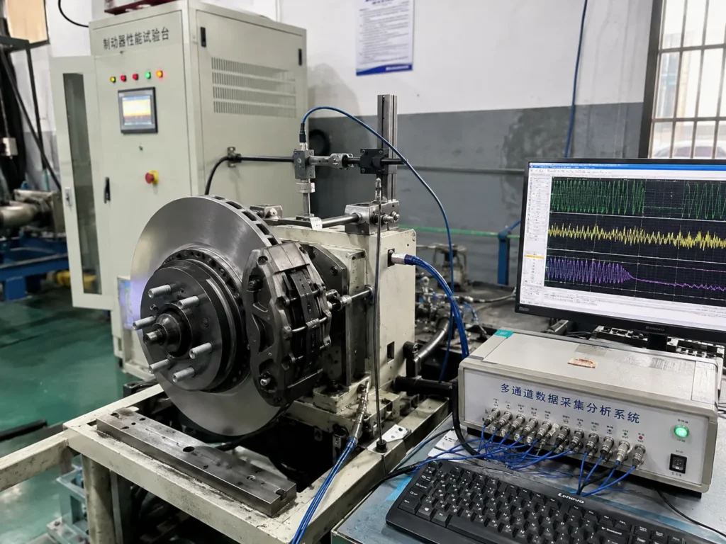 Friction coefficient test on a brake dynamometer test bench Friction coefficient test on a brake dynamometer test bench