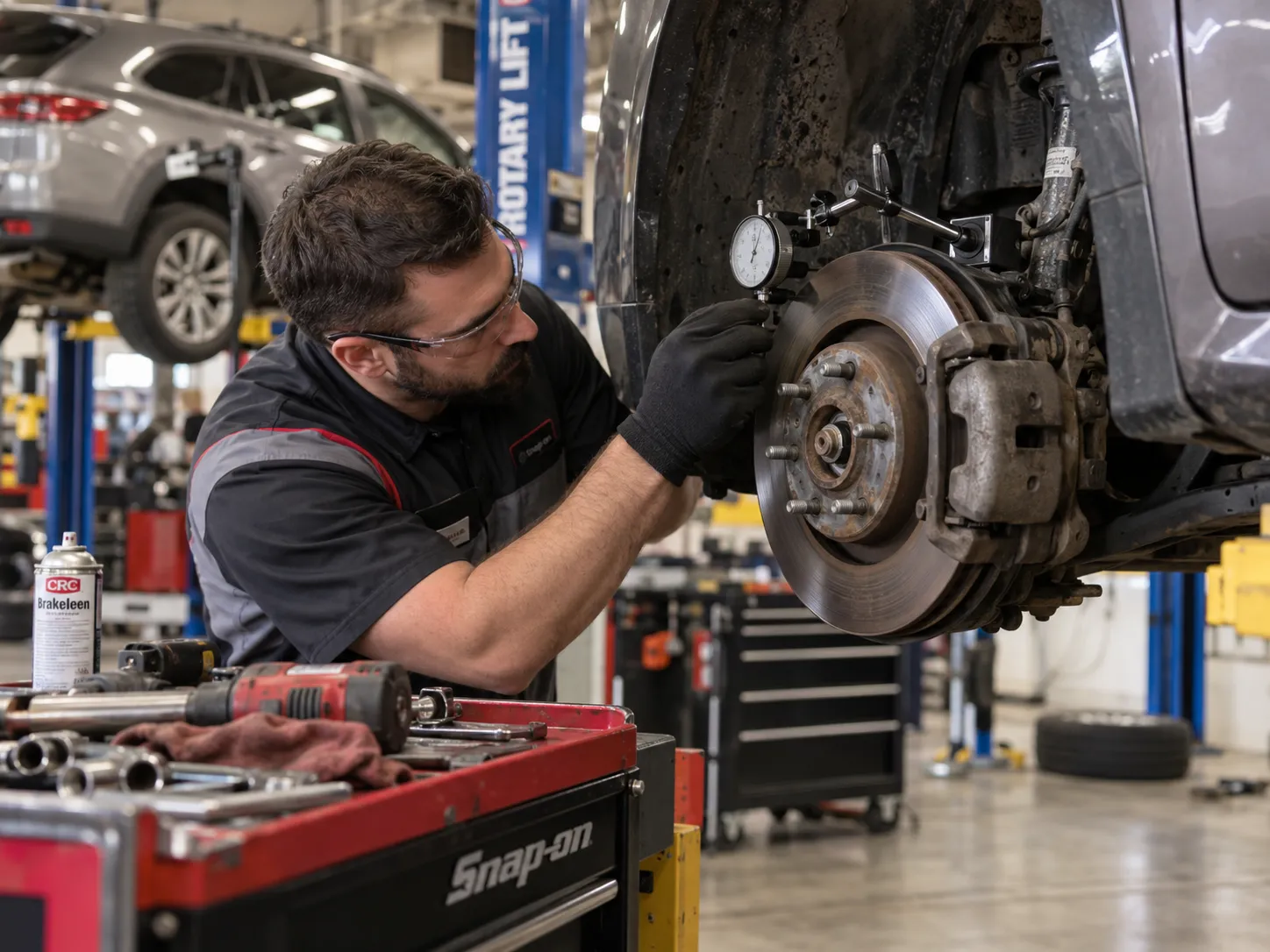 Maintenance personnel are addressing the brake disc vibration.