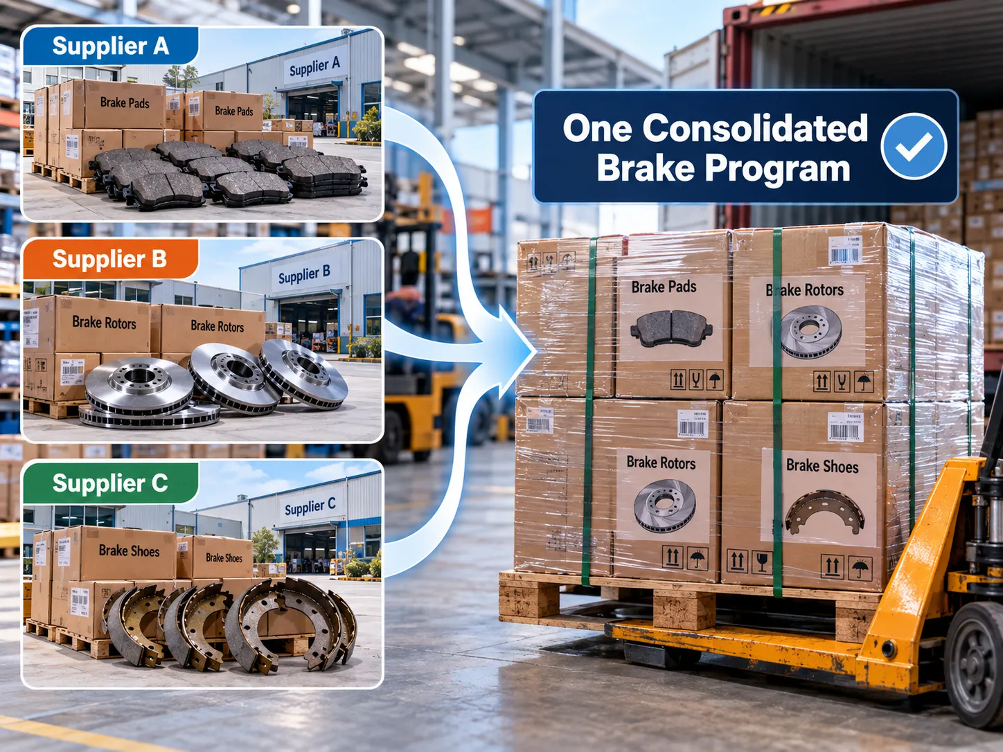 Multiple supplier orders into one consolidated brake program