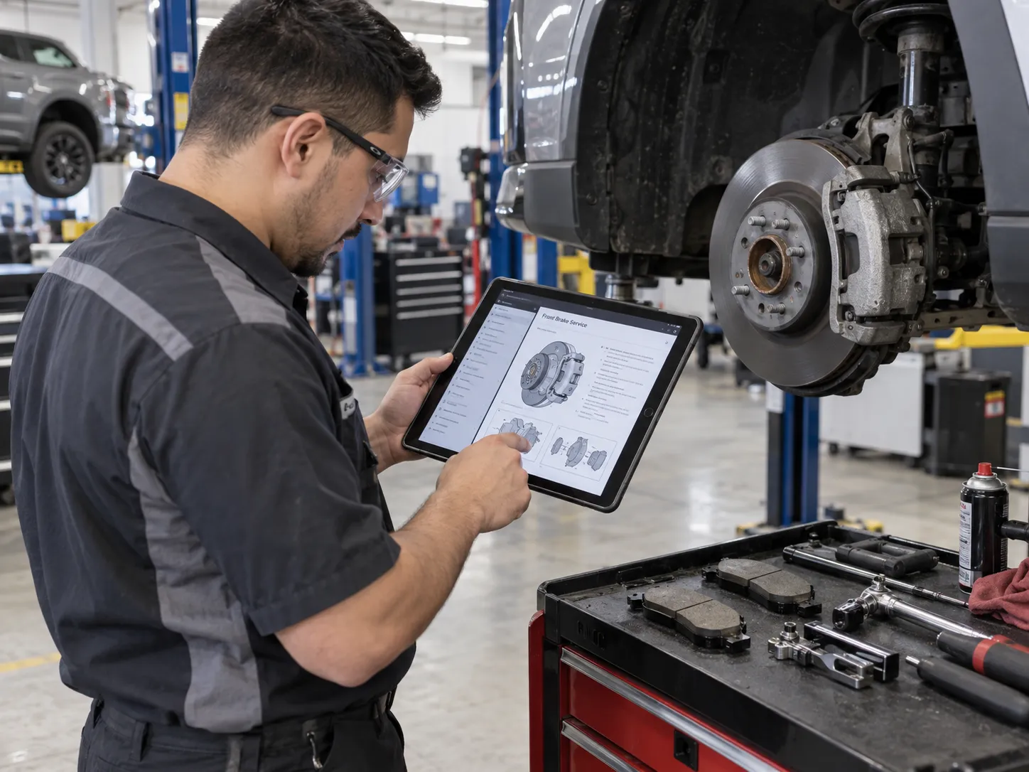 Technician reading a guide on a tablet