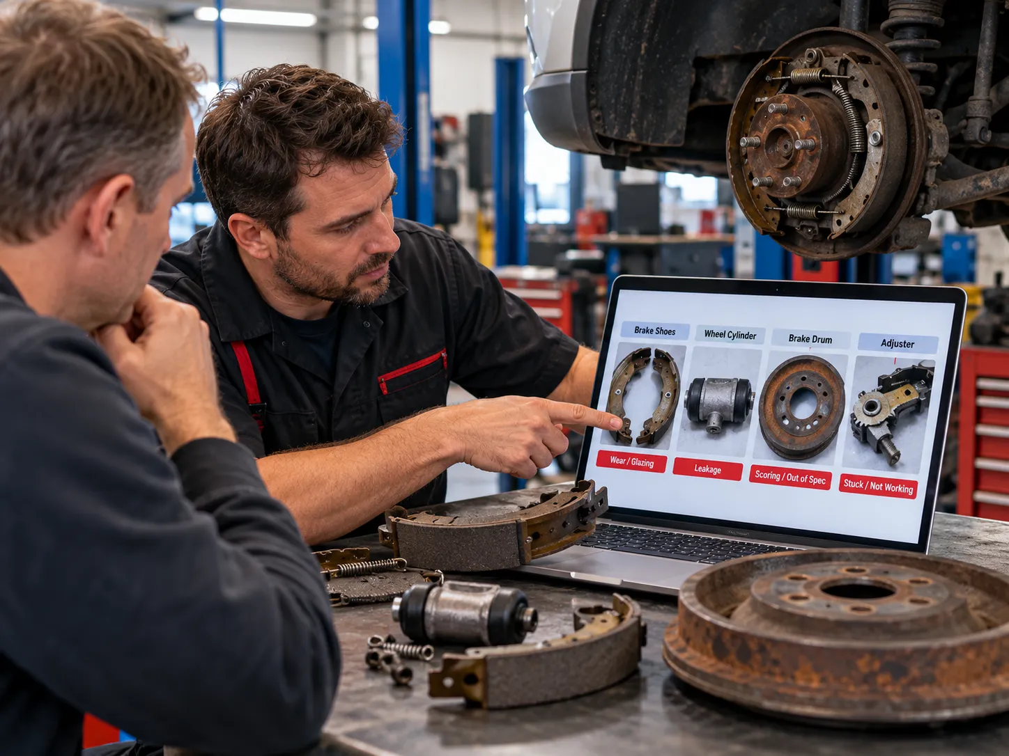 Technician reviewing complaint photos