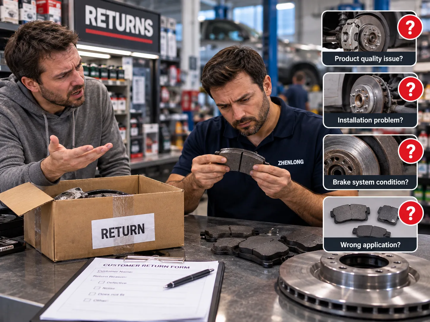 Return counter with a customer complaint